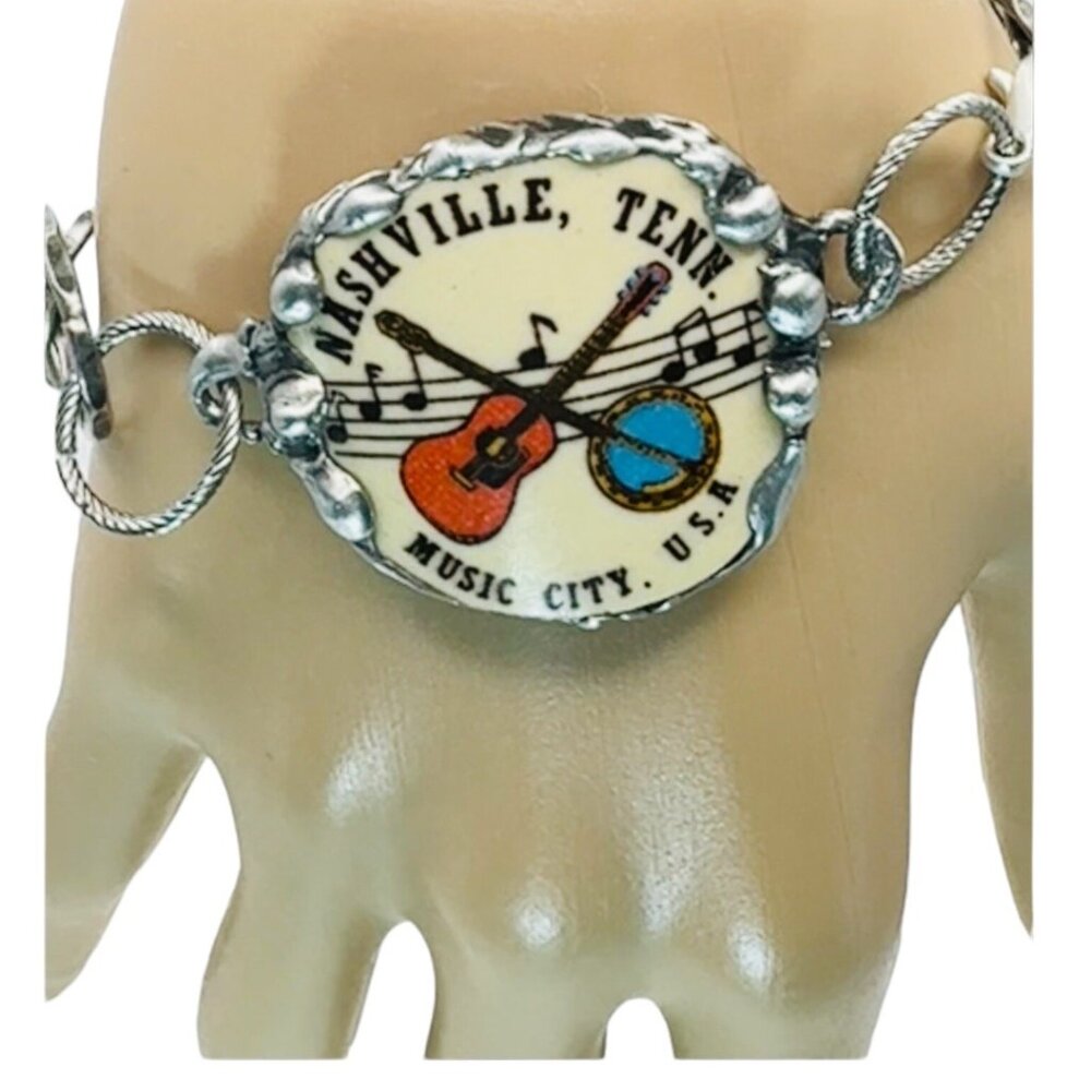 Music City Usa Nashville Tennessee Artisan Bracelet in Silver-Blend Metalwork